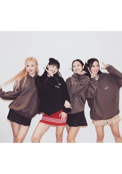 Kpop Born Pink Antrasit Kapüşonlu Sweatshirt