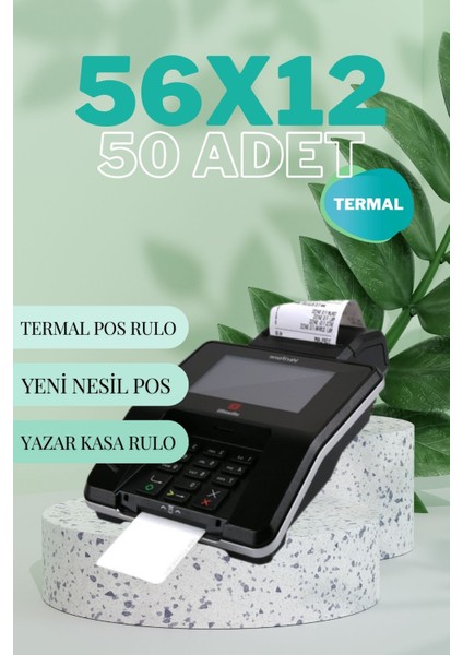 56mmx12 Termal Pos Rulo Yeni Nesil Yazarkasa Rulosu 1 Paket 50 Adet