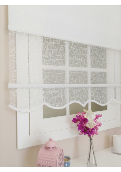 Çiftli Sistem Beyaz Ağ Desenli Tül ve Stor fiyatları