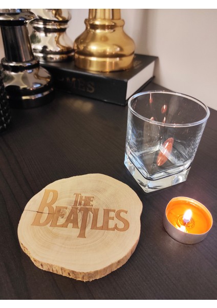 The Beatles Yazılı Şimşir Ağacından Bardak Altlığı Wooden Boxwood Coaster