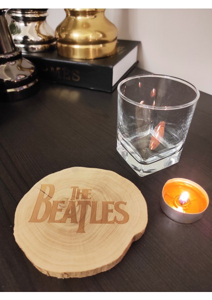 The Beatles Yazılı Şimşir Ağacından Bardak Altlığı Wooden Boxwood Coaster