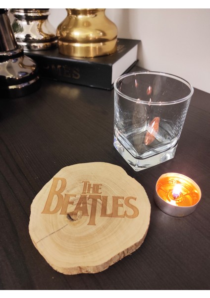 The Beatles Yazılı Şimşir Ağacından Bardak Altlığı Wooden Boxwood Coaster