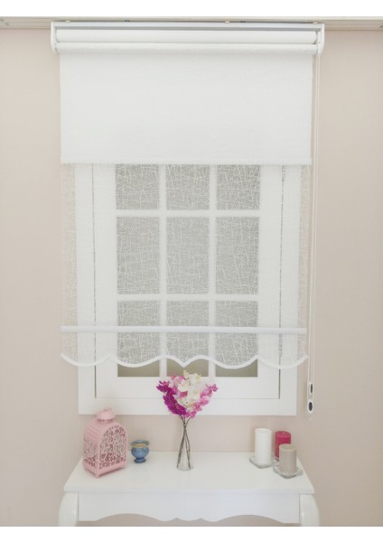 Çiftli Sistem Beyaz Ağ Desenli Tül ve Stor modelleri