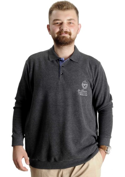 Mode Xl Büyük Beden Erkek Sweat Polo Selanik Classic Sport 23444 Antramelanj