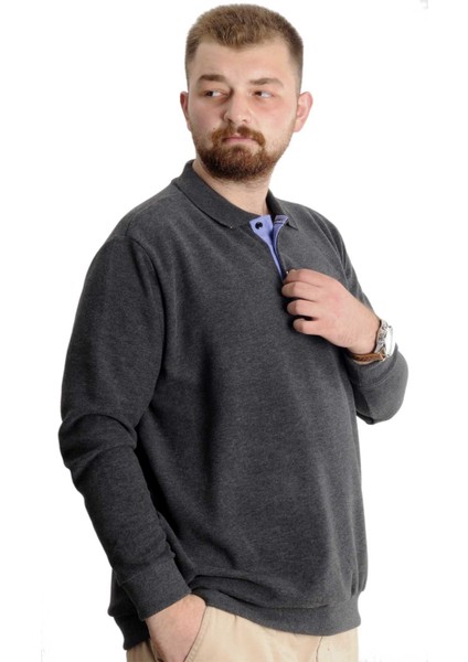 Mode Xl Büyük Beden Erkek Sweat Polo Selanik Classic Sport 23444 Antramelanj modelleri