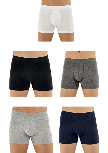 E031 Erkek Likralı Boxer Külot 1beyaz-1gri-1k.gri-1lacivert-1siyah S - 5'li Paket