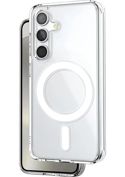 Samsung Galaxy S24 Fe Uyumlu Kılıf 3D Kamera Koruma Magsafe Şarj Özellikli Arkası Sert Kenarları Yumuşak Şeffaf Sararmaz Darbe Emici Kılıf Case