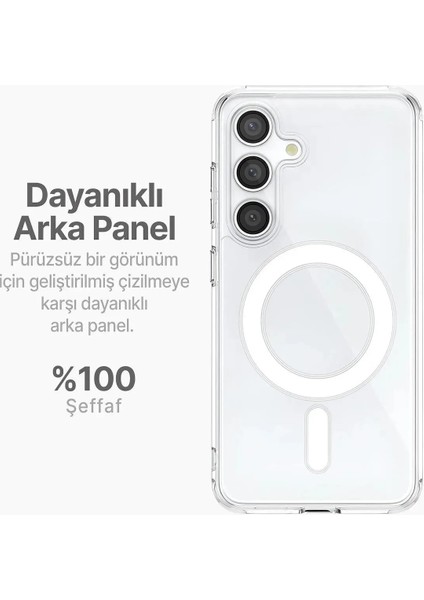 Samsung Galaxy S24 Fe Uyumlu Kılıf 3D Kamera Koruma Magsafe Şarj Özellikli Arkası Sert Kenarları Yumuşak Şeffaf Sararmaz Darbe Emici Kılıf Case