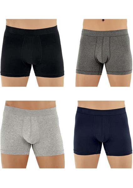 E031 Erkek Likralı Boxer Külot 1gri-1k.gri-1lacivert-1siyah Xl- 4'lü Paket