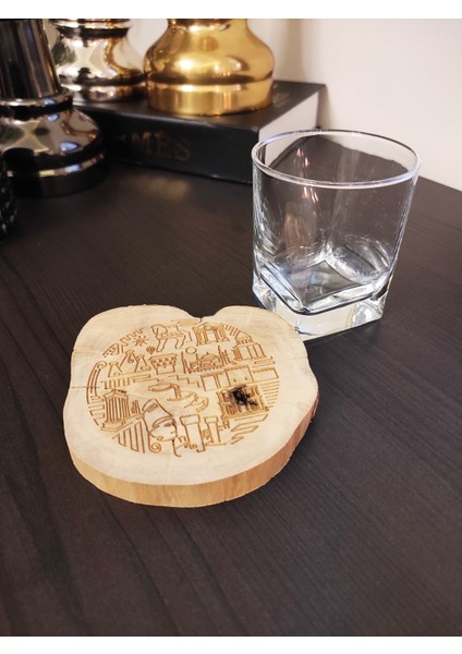 Türkiye Turistik Yerleri Şimşir Ağacından Bardak Altlığı Wooden Boxwood Coaster