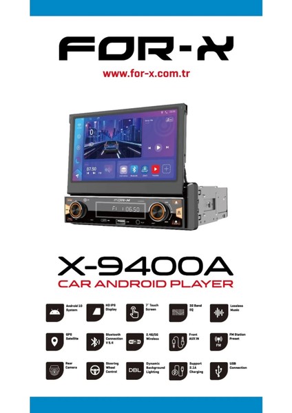 X-9400A Android 7inç Indash 4X60W Teyp + Park Kamerası