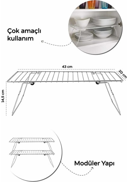 Katlanabilir Metal Dolap Içi ve Eyve Altı Düzenleyici Organizer Modüler Yapı, Bardak Düzenleyici