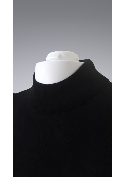 Erkek Slim Fit Siyah Dar Kesim Yarım Balıkçı Yaka Tüylenmeyen Anti-Pilling Yumuşak Dokulu Triko Kazak modelleri