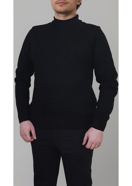 Erkek Slim Fit Siyah Dar Kesim Yarım Balıkçı Yaka Tüylenmeyen Anti-Pilling Yumuşak Dokulu Triko Kazak indirimleri