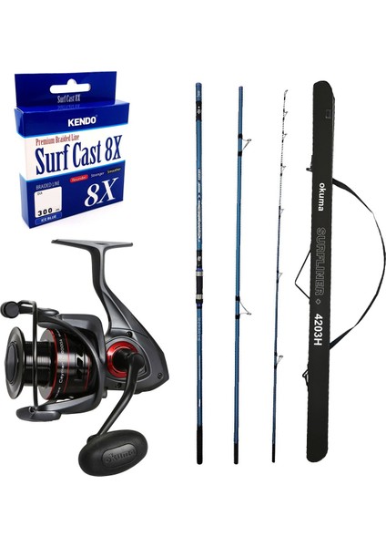 Yekoutdoor Profesyonel Olta Seti Okuma Surfliner+ Surf 420CM 100-250GR 3 Parça Olta Kamışı&okuma Ceymar C-6000A Olta Makinesi