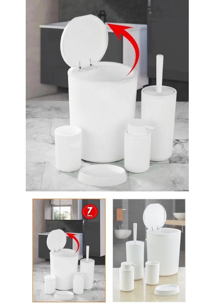5 Parça Banyo Seti, Tuvalet Fırçası, Sıvı ve Normal Sabunluk, Çöp Kovası