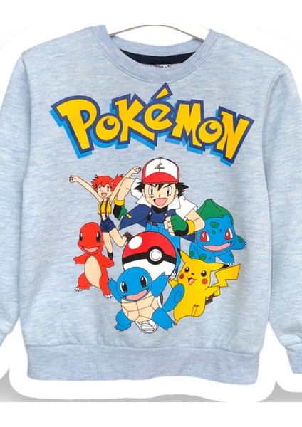 Erkek Çocuk Pokemon Pikaçu Çizgi Film Karakterli Hafif Şardonlu Sweatshirt-Eşofman Takımı