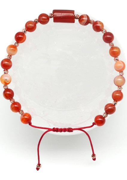 Akik Doğal Taş Makrome Örme Bileklik Küre Kesim