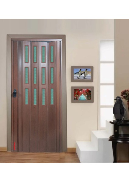 Ceviz Renkli 3 Sıra Camlı 12 mm - En 87 cm Akordiyon Kapı fiyatları