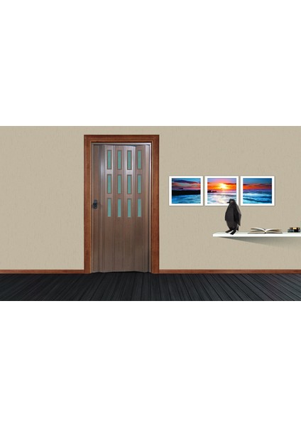 Ceviz Renkli 3 Sıra Camlı 12 mm - En 117 cm Akordiyon Kapı fiyatları