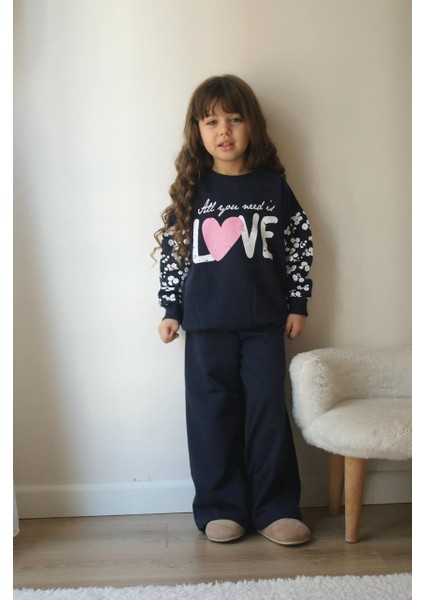 Love Baskılı Eşofman-Sweatshirt 2 Iplik Mevsimlik Kız Çocuk Takım modelleri