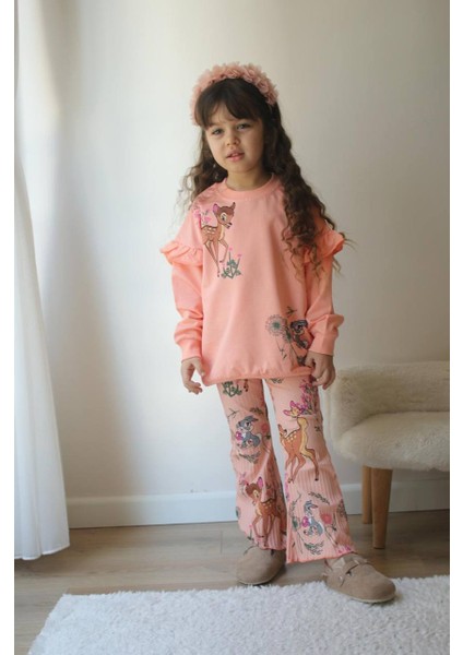 Ceylan Baskılı Eşofman-Sweatshirt 2 Iplik Mevsimlik Kız Çocuk Takım