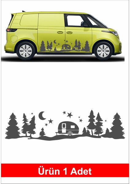 Kamp Karavan Gece Doğa Orman Sticker Araba Oto Karavan Etiket 02160