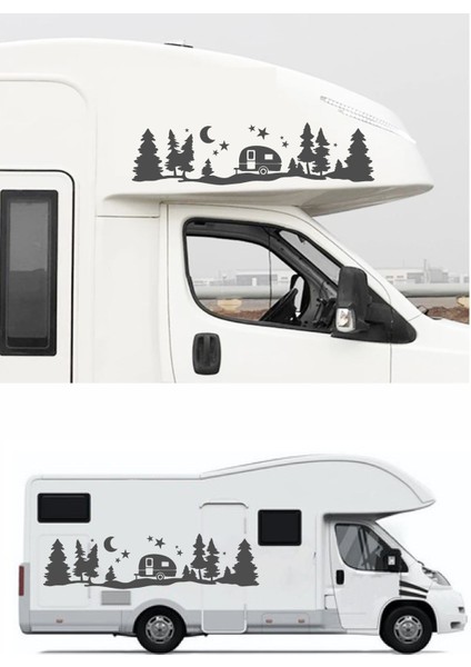 Kamp Karavan Gece Doğa Orman Sticker Araba Oto Karavan Etiket 02160