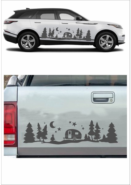 Kamp Karavan Gece Doğa Orman Sticker Araba Oto Karavan Etiket 02160