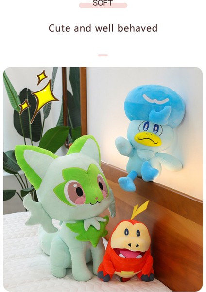 Sprigatito Pokemon Peluş Oyuncak 35CM Sevimli Uyku Arkadaşı Peluş Anime Kedi Peluş