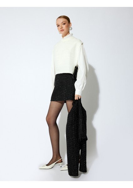 x Sibil Çetinkaya - Yanları Bağlama Detaylı Dokulu Yuvarlak Yaka Örgü Süveter fiyatları