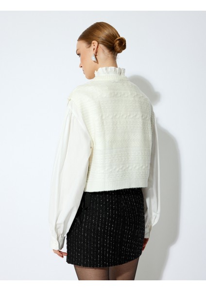 x Sibil Çetinkaya - Yanları Bağlama Detaylı Dokulu Yuvarlak Yaka Örgü Süveter fırsatları