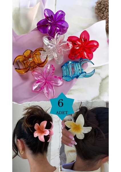 6 Renk Lotus Çiçekli Mandal Toka Renkli Çiçek Model Toka 6 Adet (9 Cm)