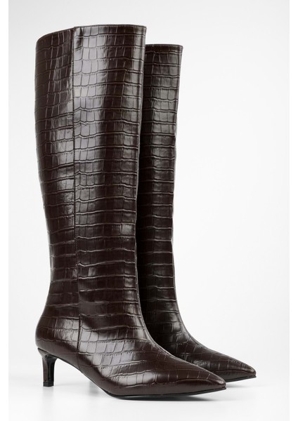 Kadın Blaze Kahve Kroko Kısa Sivri Topuklu Çizme
