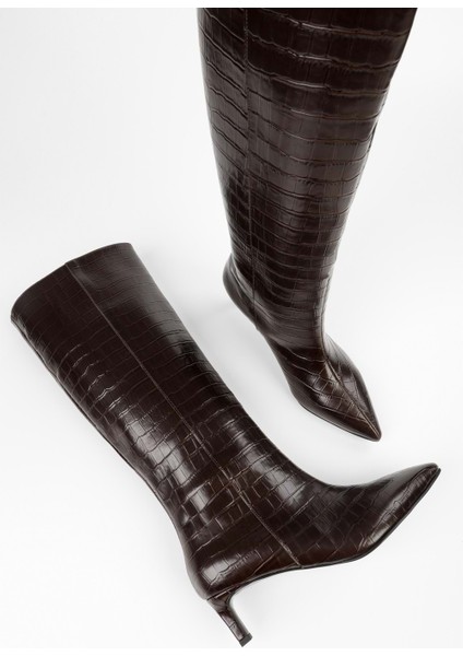 Kadın Blaze Kahve Kroko Kısa Sivri Topuklu Çizme fırsatları