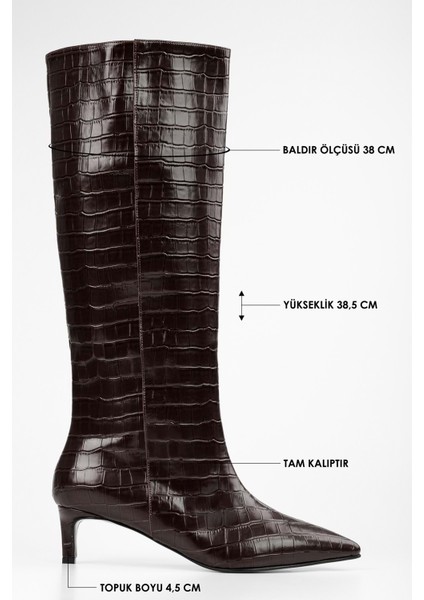 Kadın Blaze Kahve Kroko Kısa Sivri Topuklu Çizme indirimleri