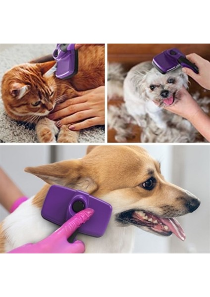 Otomatik Temizlenebilen Tuşlu Pratik Kedi Köpek Tüy Toplama Fırçası (4886)