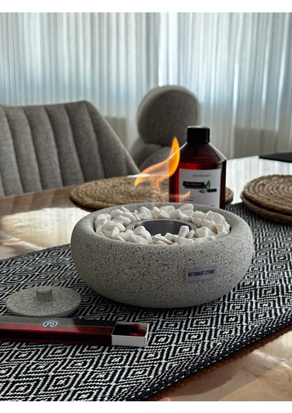 Masa Üstü Şömine ( Graniti ) Ateş Çukuru Dekor 500ML Bioethanol Şömine Yakıtı Hediye Minimalist