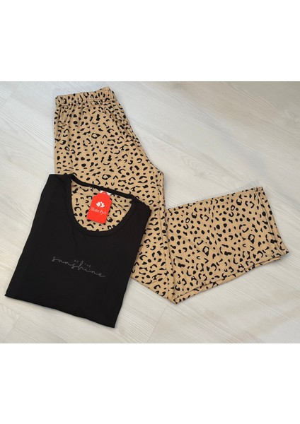 Kadın Modal Penye Uzun Kol Leopar Pijama Takımı fiyatları