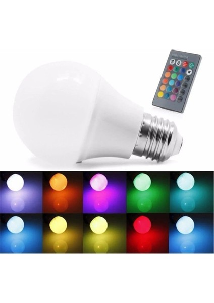 9 W Rgb LED Ampul Çok Renkli ( Dim Edilebilir ) E 27 Duylu Uzaktan Kumandalı