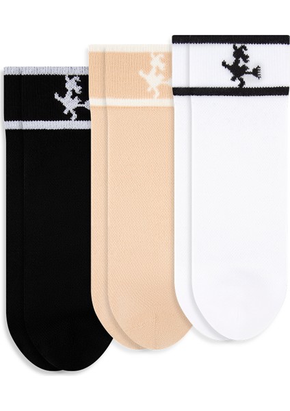 3'lü Paket Cadı Logolu Kadın Basic Tenis Spor Soket Çorap Siyah-Beyaz-Bej