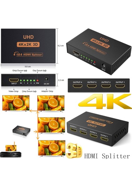 4K Ultra Hd 3D 4 Port HDMI Splitter Çoğaltıcı