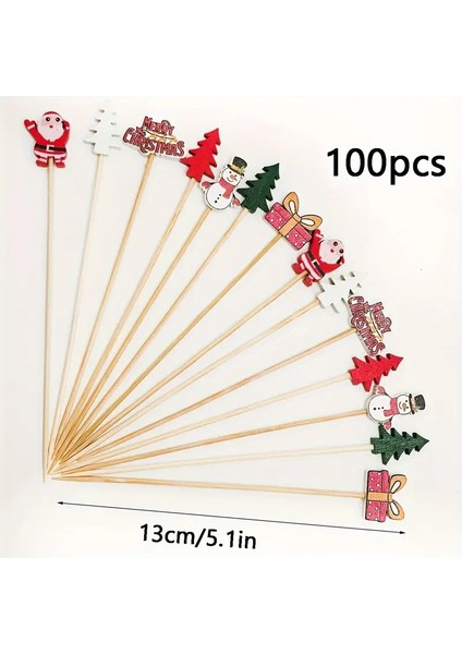 Yılbaşı Temalı 100 Adet 12 cm Lik Farklı Modellerde Kokteyl Kürdanı