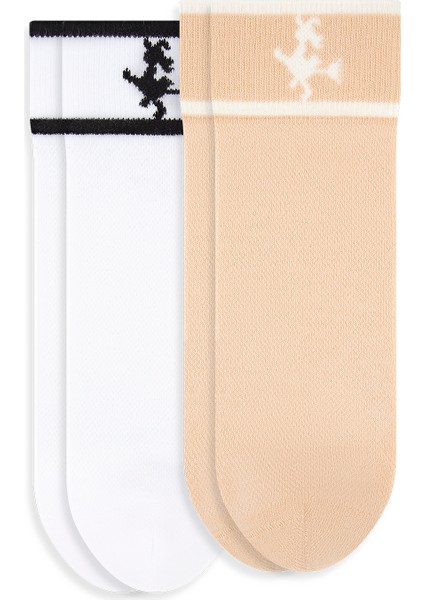 2'li Paket Cadı Logolu Kadın Basic Tenis Spor Soket Çorap Beyaz-Bej