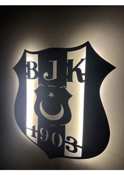 Beşiktaş Bjk 1903 Duvar Dekoru LED Işıklı Tablosu Siyah Ahşap Lazer Mdf