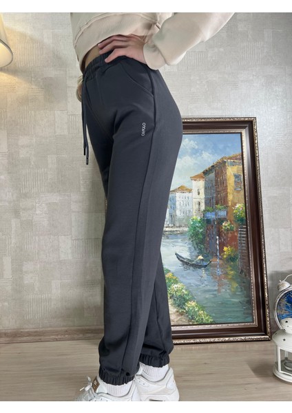 Modal Karışımlı Füme Renk Lastikli Jogger Pantolon - Rahat ve Şık Kadın Jogger