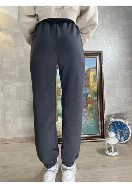 Modal Karışımlı Füme Renk Lastikli Jogger Pantolon - Rahat ve Şık Kadın Jogger