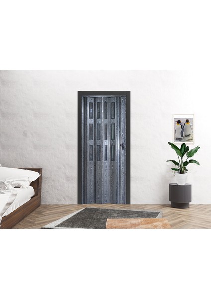 Antrasit Renkli 3 Sıra Camlı 12 mm - En 87 cm Akordiyon Kapı fiyatları