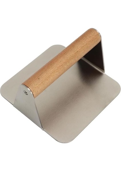 Kare Smash Burger Presi,12 cm ,3 mm 304 Paslanmaz Çelik Burger Presi, Ahşap Saplı , Ağır Hizmet Burger Şutu,
