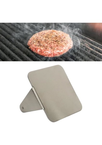Kare Smash Burger Presi,12 cm ,3 mm 304 Paslanmaz Çelik Burger Presi, Ahşap Saplı , Ağır Hizmet Burger Şutu,